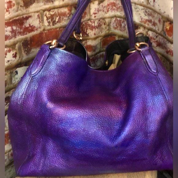 STUNNING Coach Madison Metallic Purple Mult Color Pebbled Leather Shoulder Bag - Picture 10 of 14